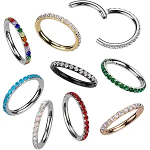 Body Candy Body Jewelry Micro Gem Titanium Hinged Nose Hoop with Cubic Zirconia