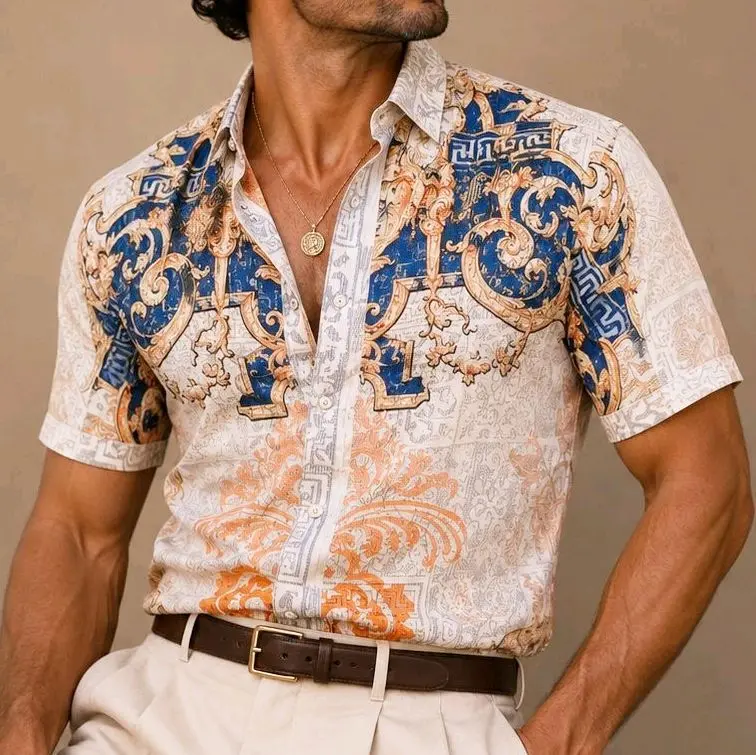 Prestige Lace Short-Sleeve Button-Up Shirt  Menswear Tops