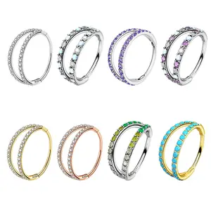 Oufer 20G Hinged Segment 5A Grade CZ Double Nose Ring in 316L Stainless Steel - Classic Silver, Gold, Rose Gold, Mix Colors & Black Options