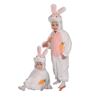 Easter Bunny Rabbit Costume For Kids & Babies | White Rabbit Jumpsuit with Hood, Pink Belly & Carrot Detail - For Halloween, Christmas, Easter , Pretend Play Fun, Theme Party & Costume Party