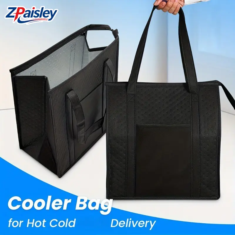 1Pc/2Pcs Large Insulated Cooler Tote Bag with Aluminum Foil Interior & Zipper Closure, Reusable Heavy Duty Thermal Grocery Bag with Front Pocket & Reinforced Handles, Leakproof Keep Cold & Hot for Grocery Shopping Picnic Camping and Outdoor Use