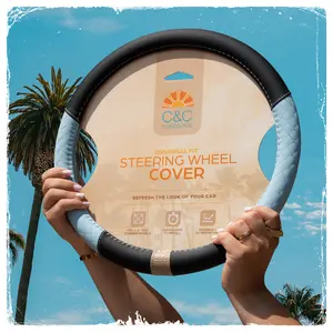 C&C California Car Steering Wheel Cover, Non Slip Leather Diamond Quilt Steering Wheel Cover for Women Men, Cute Comfortable Soft Easy Installation Universal Fit (Fits 14.5"-15.5" Inches) Automotive Interior