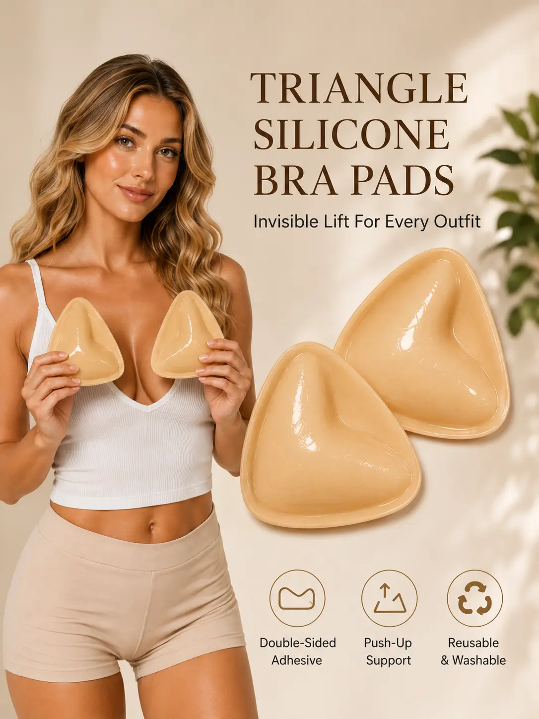 Women’s Push Up Sticky Bra, Waterproof Sweatproof Adhesive Bra for Women,Reusable Washable Strapless Backless Invisible Bra & Replaceable Adhesive Pads for Travel, Wedding Dresses & Low Cut Tops