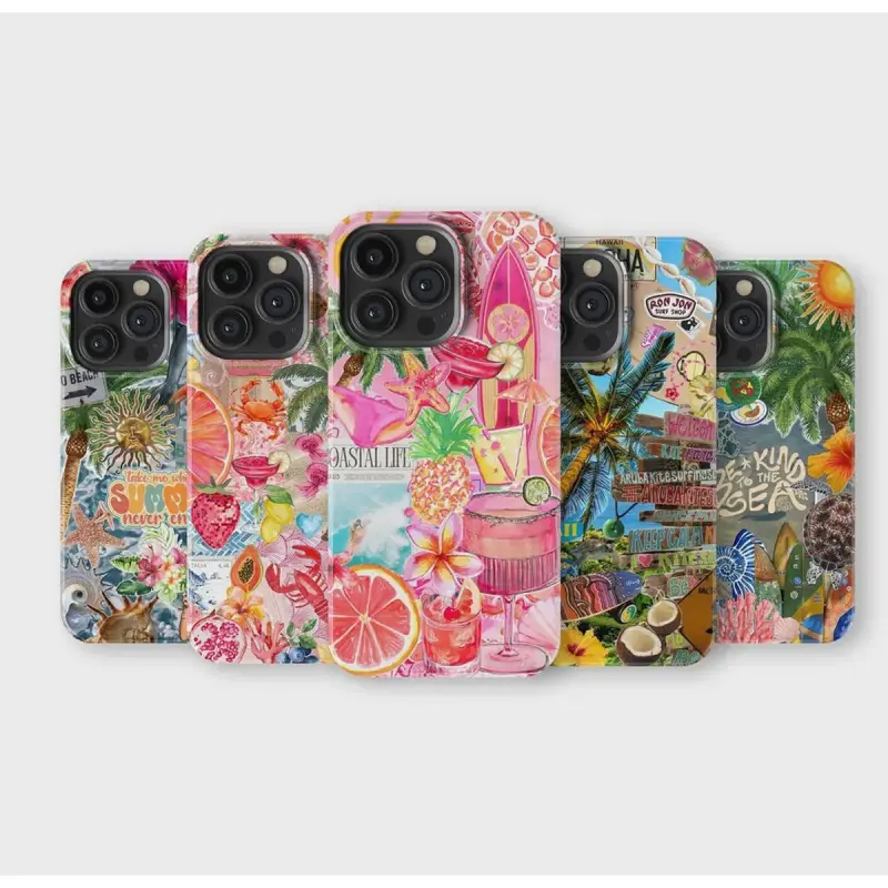 Beach Palm Tree Summer Ocean Collage Smartphone Case - Shockproof, Durable Polycarbonate Casing for iPhone 16 Pro Max,15,14,13,12,11,X,8,7 & Samsung S25 Ultra,S24,S23,S22,S21 - Handheld Cellphone Protection Mobile Accessory Gift for Her, Devices, Uv Print