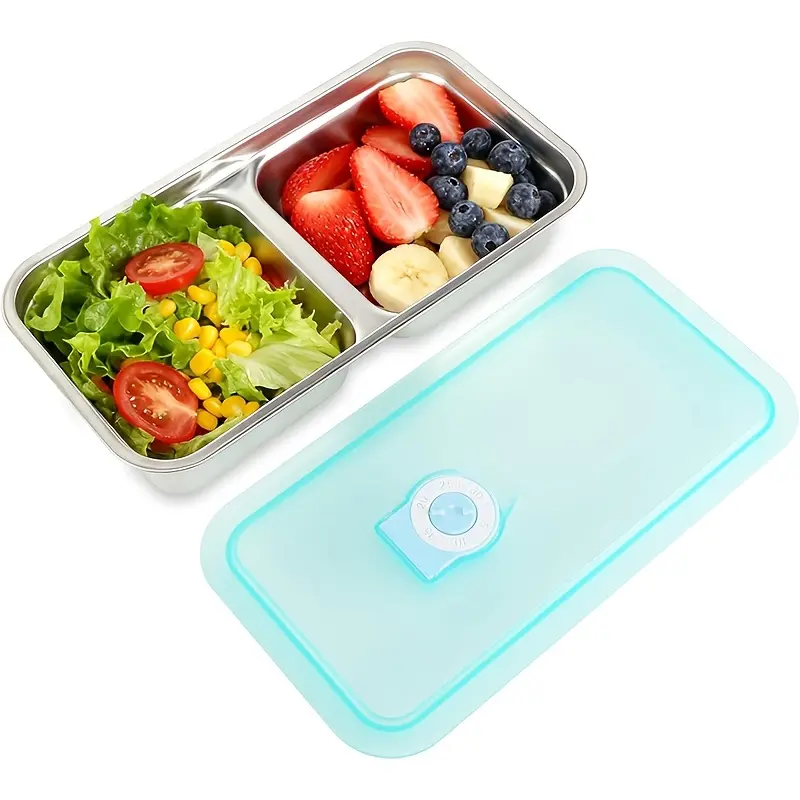 304 Stainless Steel 2-Compartment Bento Box Lunch Containers with Leakproof Vent Lid, Reusable Portable Divided Food Storage for Kids School & Office Meal Prep