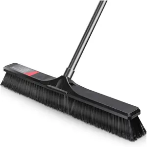 Push Broom Outdoor Heavy Duty, 24" Push Broom with Stiff Bristles,Heavy Duty Garden Broom,Outdoor Stiff Sweeping Broom for Garage Yard Patio Deck Concrete  Stone Floors Scrub and Cleaning