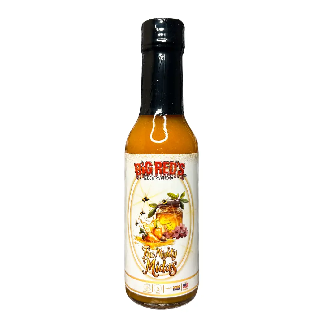 Big Red's Hot Sauce - The Mighty Midas Sweet and Spicy Flavor, All Natural Gluten-Free Low Sodium Ambient Cooking Chili Condiment