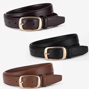 3 Pack Women Casual Belts For Jeans Dresses Pants Ladies PU Leather Waist Belt with Gold Buckle