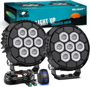 Nilight LED Pod Light 2PCS 4.1 Inch 45 W Round Driving Lights 9 LED Hyper Flood Beam Offroad Light Work Light w/16 AWG Rocker Switch Wiring Harness Kit for Truck Motorbike Boat ATV UTV  dealsforyoudays