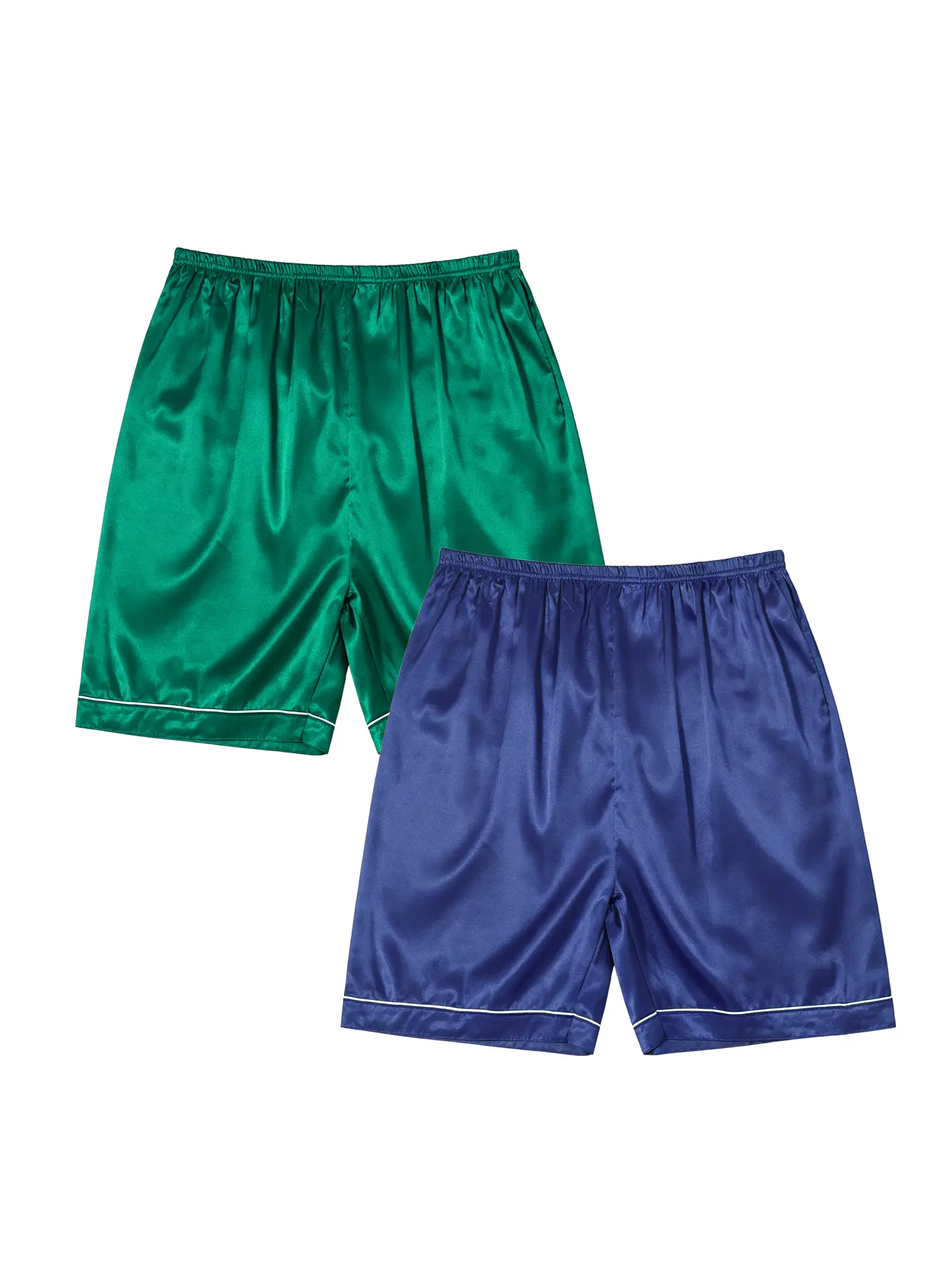 INSPIRE CHIC Satin Pajama Shorts for Men's Above Knee Elastic Waist Sleep Pajama Bottom 2pcs
