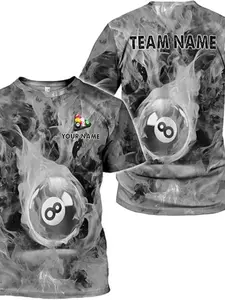 Customizable 3D Name Billiard Shirt, 8 Ball Billiard Shirt, Men's Custom Billiard Shirt, Casual Loose-Fit Long Sleeve Top