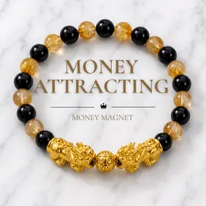 Money Attracting Citrine and Black Obsidian Double Pixiu Bracelet