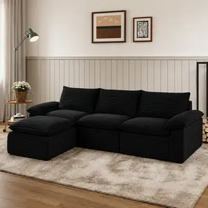 Cloud L-Shape Sectional Couch with Ottoman,Boneless Sectional Couch, X Sofa, Oversized ModularSofa, Deep Seating Couch for Large Living Rooms, FamilyEntertainment & Home Theater, Soft Corduroy LivingRoom Furniture summergarden