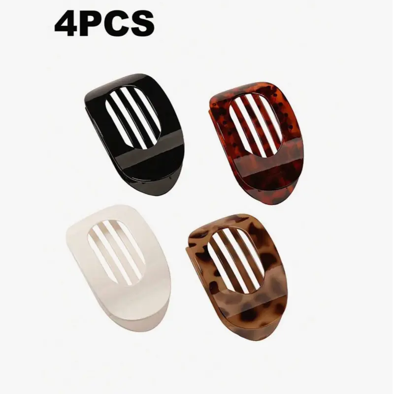 Solid Color Hair Clip Set of 4 - Oval Acrylic Clips for Women - No Trace Flat Large Clips - Elegant Minimalist Frosted Colors - Perfect for Daily Wear & Gifts