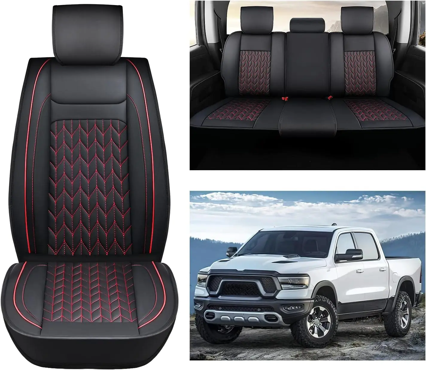 Nilight Custom Fit Waterproof Leather Car Seat Covers & Seat Protectors for Cars - 2009-2024 Ram 1500, 2010-2024 Ram 2500/3500 Crew/Mega Cab, Full Set (2 Front, 3 Rear w/Headrests), Aftermarket Truck Accessory, Car Seat Protectors, Seat Covers For Cars