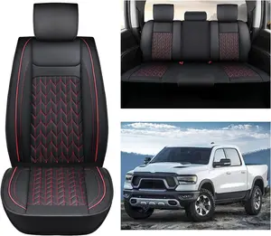 Nilight Custom Fit Waterproof Leather Car Seat Covers & Car Seat Cushions - 2009-2024 Ram 1500, 2010-2024 Ram 2500/3500 Crew/Mega Cab Truck Protector, Full Set (2 Front, 3 Rear w/Headrests), Aftermarket Truck Accessory