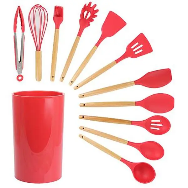 MegaChef Red Silicone and Wood Cooking Utensils, Set of 12 MegaChef Red Silicone and Wood Cooking Utensils, Set of 12