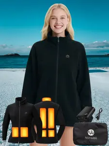 Norwell Heated Fleece Jacket for Women Men with 7.4V/3A 5000mAh Battery Pack, Unisex High Neck Fleece Jacket, Windproof Thermal Lightweight, Winter Outdoor Hunting Skiing Coat - Black, Valentine's Day,Father's Day,Christmas Gift【Includes Power Bank】