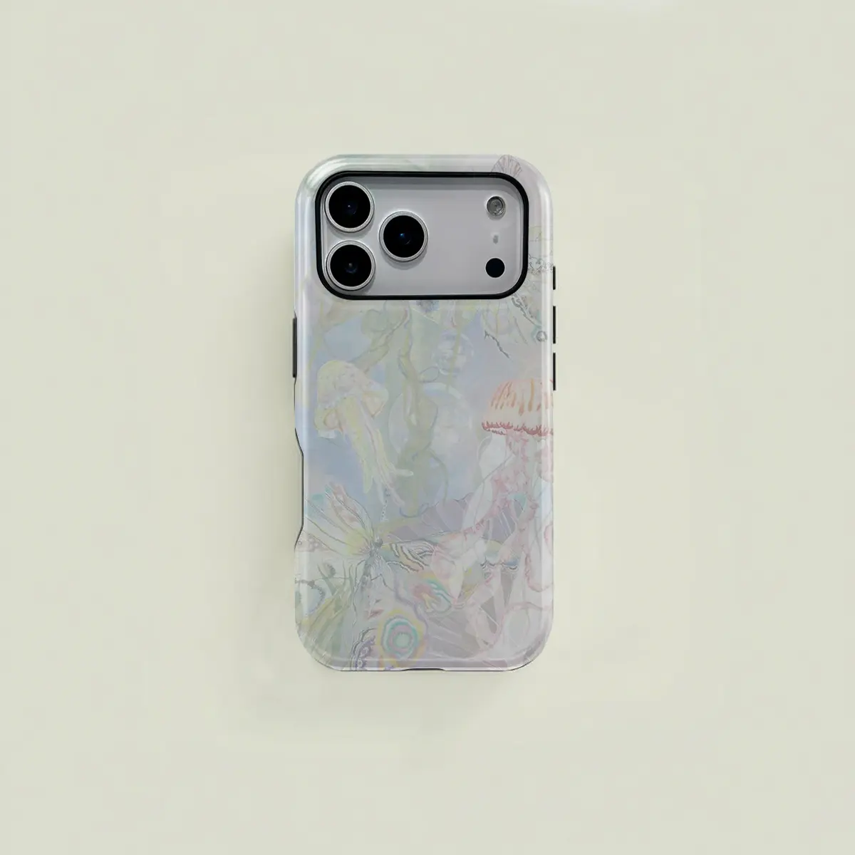 Jellyfish & Butterfly Dreamy Design 2-in-1 Phone Case — A sturdy and durable dual-layer protective case compatible with iPhone 17/16/15/14/13/12/11 Pro Max/Plus/Pro and Samsung Galaxy S25/S24/S23. An ideal birthday gift for friends.