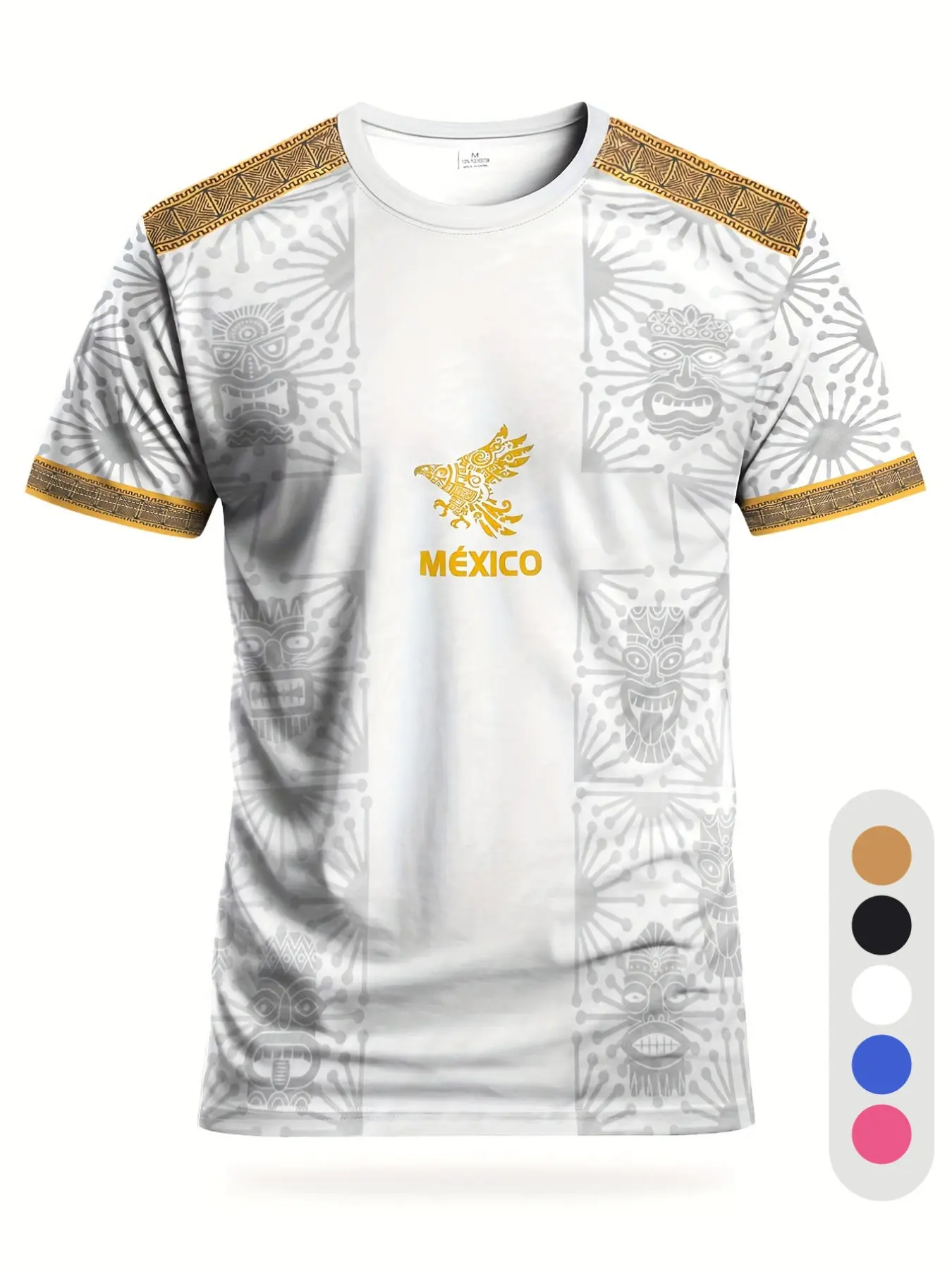 Mexican Men's Soccer Jersey & Youth Comfortable Sport Shirt, Athletic Active Tops, Sporty Jersey, Jersey Shirts, with Maya Civilization Print, Aztec Beast Design, Perfect for Training & Gifts