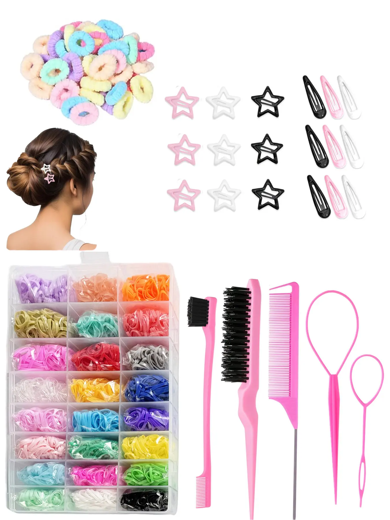 2123 piece rubber band hair accessory set includes Elastics, hair clips, headbands, hair accessories, combs, and storage boxes, suitable for women with thin and thick hair, home performances, dance, and y2k style hair accessory combinations