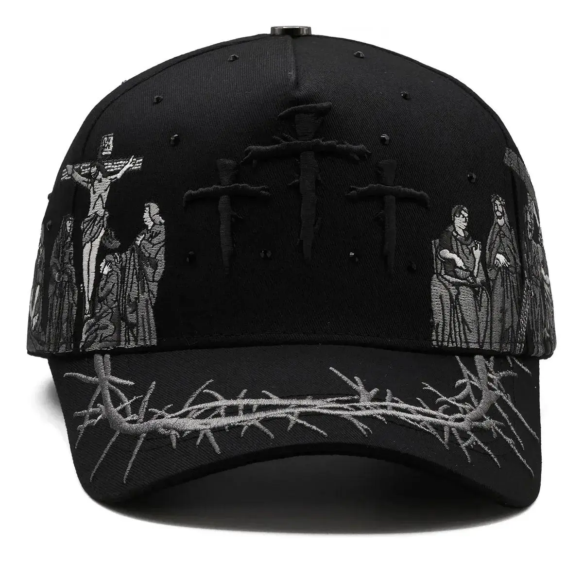 Casual Curved Brim Cap, District Viacrusis, Adjustable Strap, Solid Black