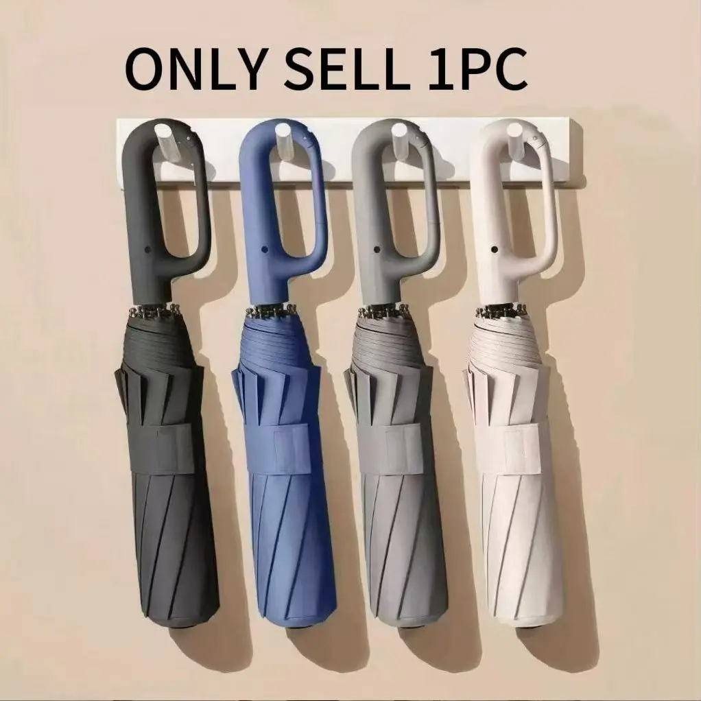 Automatic Open Folding Rain Umbrella, Durable Reinforced Hook Design, Windproof Dual-Use Umbrella for Fishing & Everyday Travel, Compact Portable Rainproof Umbrella, Umbrellas for Rain, Portable Foldable Umbrella