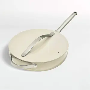 Caraway Home Non-Stick Saute Pan Cream Aluminum with Steel Handles Natural Ceramic Coating No PTFE 21-5/8" x 3-7/8" x 11-3/4"
