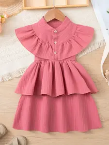 1pcs Girls' Summer Dress, Pure Color Casual Style, Comfortable & Stylish Design, Perfect for Daily Wear, Plain Dress