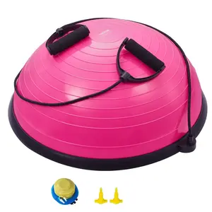 fathersdaygift VEVOR Half Exercise Ball Trainer, 23 inch Balance Ball Trainer, 660lbs Capacity Stability Ball, Yoga Ball with Resistance Bands Foot Pump, Strength Fitness Ball for Home Gym, Full Body Workout, Pink