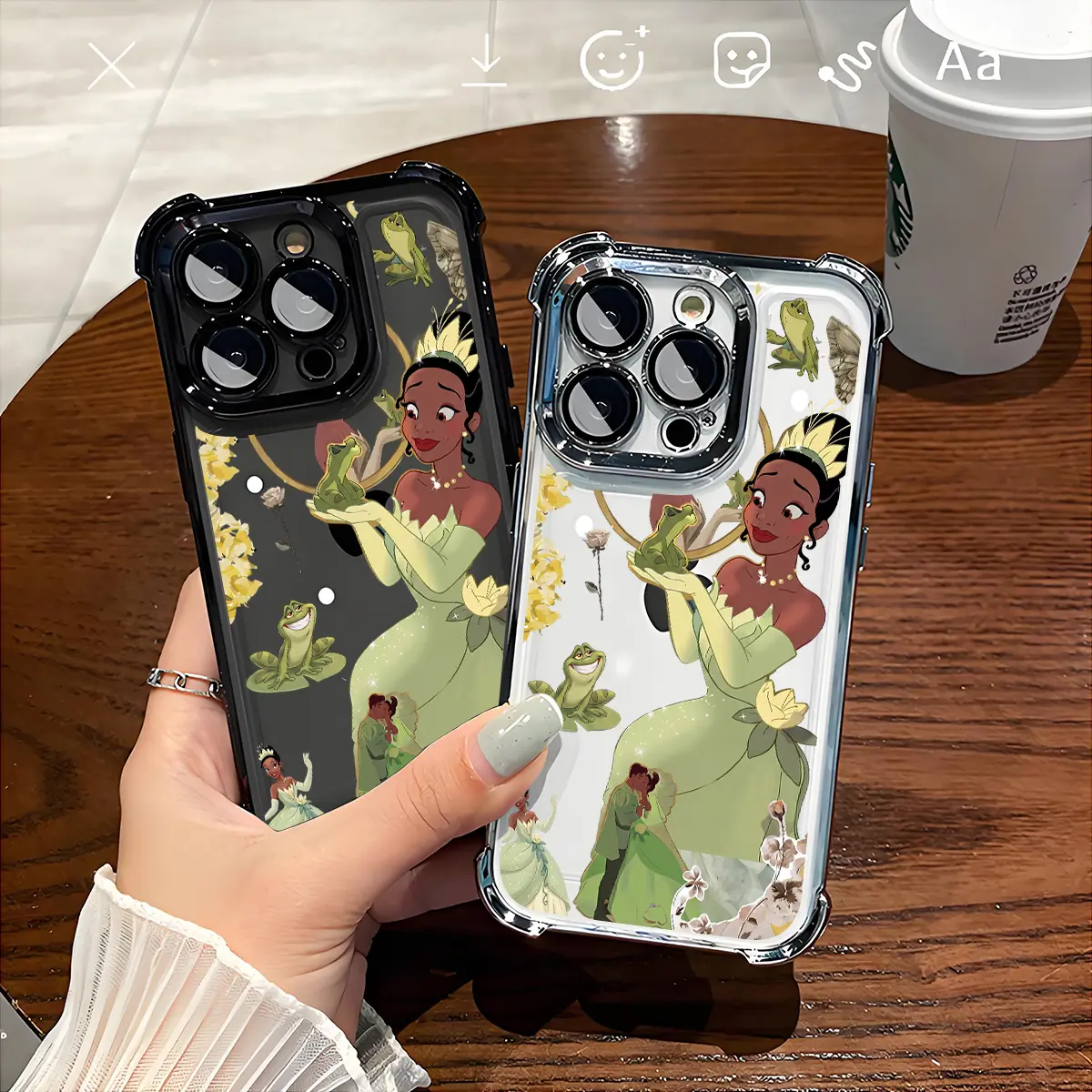 Princess Tiana Frog Prince Kiss Pattern Phone Case , Electroplated Cover with Airbag Shockproof Soft TPU Cover for IP X 11 12 13 14 15 16 17 Pro Max Plus Air, Cute Cartoon