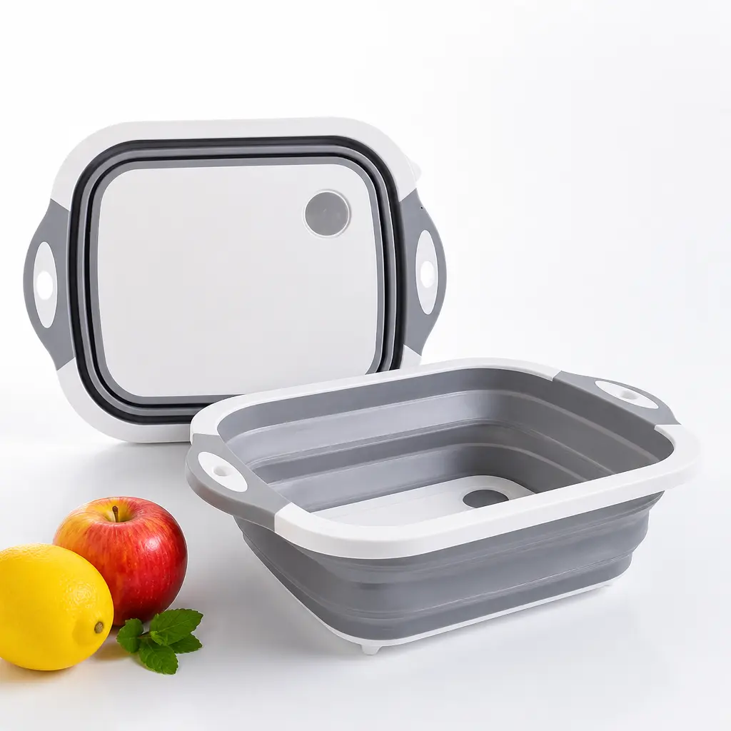 Collapsible Dish Basin with Drain Plug | Multi-Purpose Foldable Camping Sink & Cutting Board, Space Saving Wash Tub for RV Camping Kitchen Vegetable Washing Storage Havenity Collapsible BBQ Prep Tub with Lid | Multifunctional Camping Cutting Board