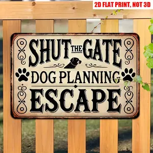 2D Flat, 2D Flat Humorous Pet Metal Sign, 12 * 8 Inch Warning Metal Decorative Sign Plaque with Pet Paw Print and Text, "Close Door, Dog Escape Alarm" Wall Art Decoration, House, Garden, Farmhouse, Home, Indoor and Outdoor Decoration, Pet Enthusiast Gift,