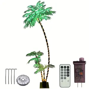 6 Feet Artificial Palm Tree, Light Up 220LED Christmas Tree Decorations with 8 modes Fake Room Decor Palm Trees for Outside Patio, Home Decor, Tiki Bar, Pool Tropical Party