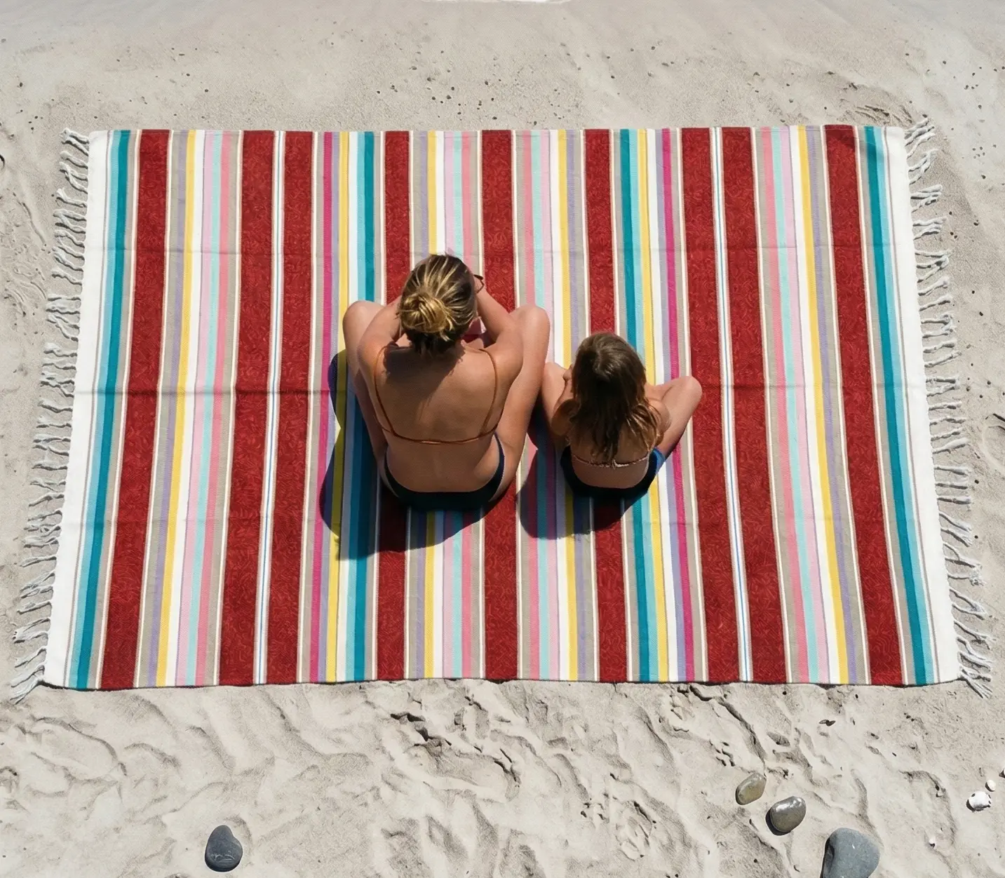 100% Red Cotton Beach Serape Mexican Blanket