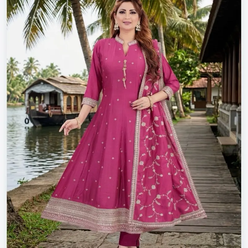 Women's Plus-Size Premium Anarkali Gown Set (Sizes 46-60) with Comfortable Dupatta, Stylish Fit Casual Women's Special Occasion Wear, Style