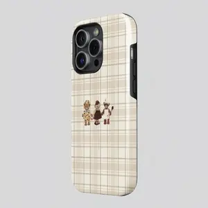 Vintage Teddy Bear Smartphone Cellphone Case Cover, Retro Plaid Aesthetic Kawaii Vibe Heavy-Duty Shockproof Mobile Phone Accessory for iPhone 17/16/15/14/13/12, Accessories, Casing