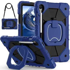 Full-Body Drop Protection Case, Tablet Accessories for Samsung Galaxy Tab S11 & S10 Lite & A11 Plus 11" 2025,Compatible with Tab A9+/A9/S9FE/S9 11inch 2023 - Rotating Stand Pencil Holder Shoulder Strap Heavy Duty Shockproof - Black+Navy Blue
