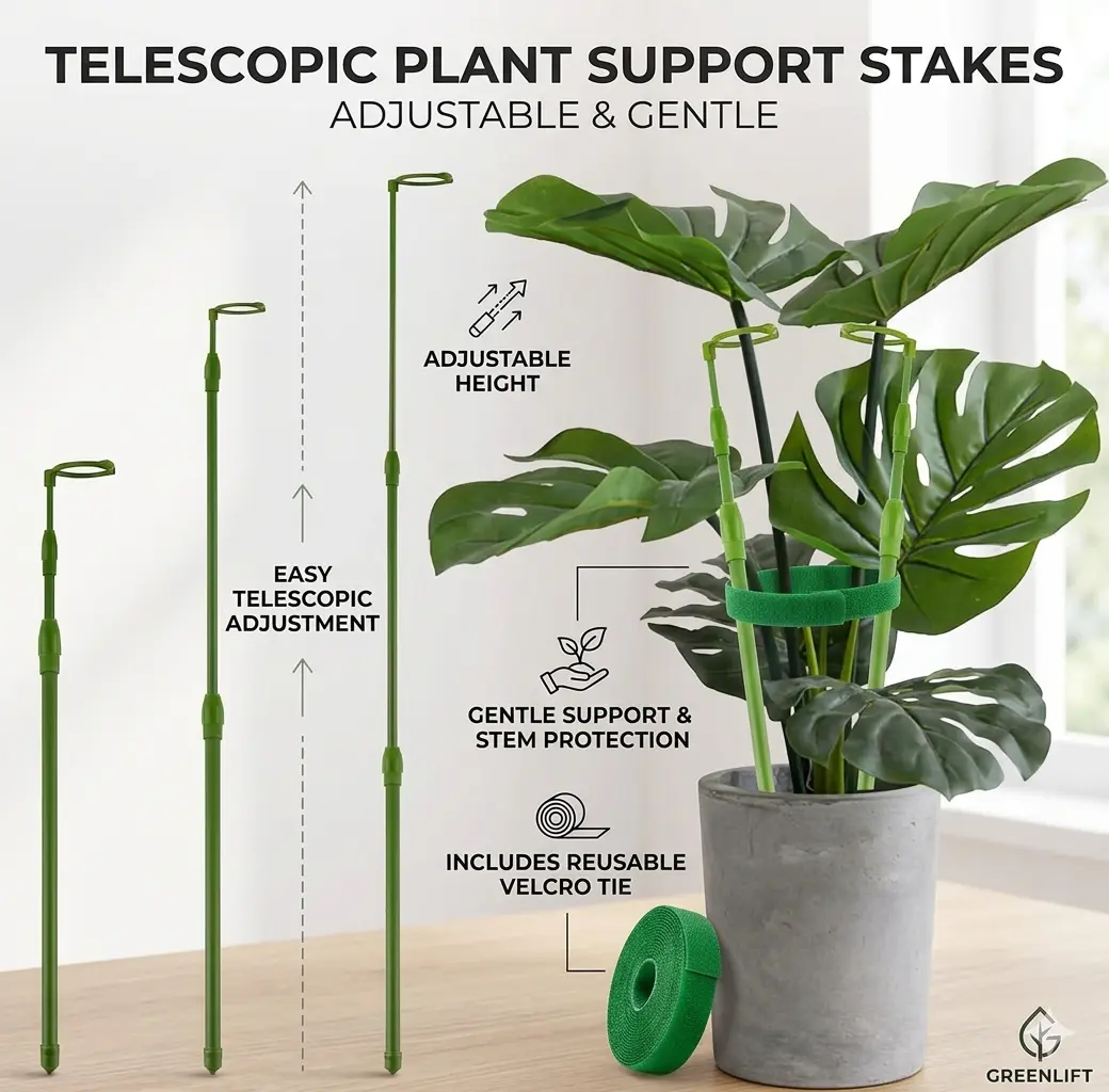 3 Pack Extendable Plant Stakes, Plant Stakes for Indoor Outdoor, Adjustable Monstera Plant Support Sticks with Clips for Clombing Plants, 16.5-42.5 Inch Vine, Orchid, Tomato, Vegetables