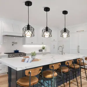 /gold Retro Pendant Light Fixture, Metal Cage Design, Ideal for Kitchen Island, Dining Room, Hallway, Hotel, Bar, E27 Base, No Bulb Included