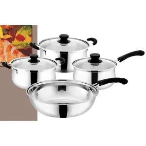 212 MAIN 7-Piece StarCrafts Stainless Steel Cookware Set with Capsule Bottom, Glass Lid, Handles and Saucepan, Glass Lids