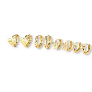 Brillo Eterno 2mm-10mm Huggie Earrings for Girls, 14 Karat Gold-Tone Finish, Heart Shaped & Star Styles for Earring Stack, Heart Shaped Earrings