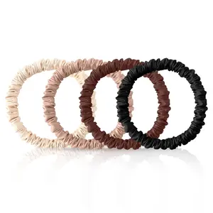 4Pcs Mulberry Silk Scrunchies Set, Silk Hair Ties Elastic for Women, Skinny Scrunchies Reduces Breakage for All Hair Types Srevela