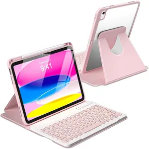 360° Rotatable Wireless Bluetooth Keyboard Case for iPad 11 Inch & iPad Air 6th Gen 11", Detachable Round Key Keyboard with Pencil Holder, 360 Rotating Stand, Shockproof Clear Back Protective Cover, Auto Wake/Sleep, Slim Folio Case for Apple iPad 2024/202