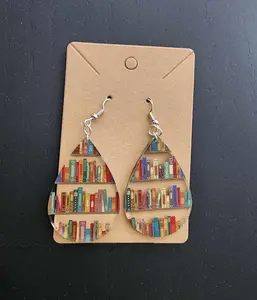 dangly earrings - Acrylic Bookshelf dangle Earrings, Book , Bookish Earrings, Drop Earring