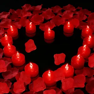 500 count Red Rose Petals with 12 Red LED  Lights Candles Set, Artificial Rose Petals and Flameless Candles Set for Anniversary, Valentine's Day, Wedding Christmas Decor
