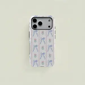 1 Pc Bowknot Floral Watercolor Double Layer Protective Case Solid 2-in-1 Protective Case,phone Case Suitable for Iphone 11/12/13/14/15/16/17 Pro Promax Plus Air and Samsung S22/S23/S24/S25 Plus Ultra Fe,Protective Case Couple Phone Case Boyfriend Gift, Sl