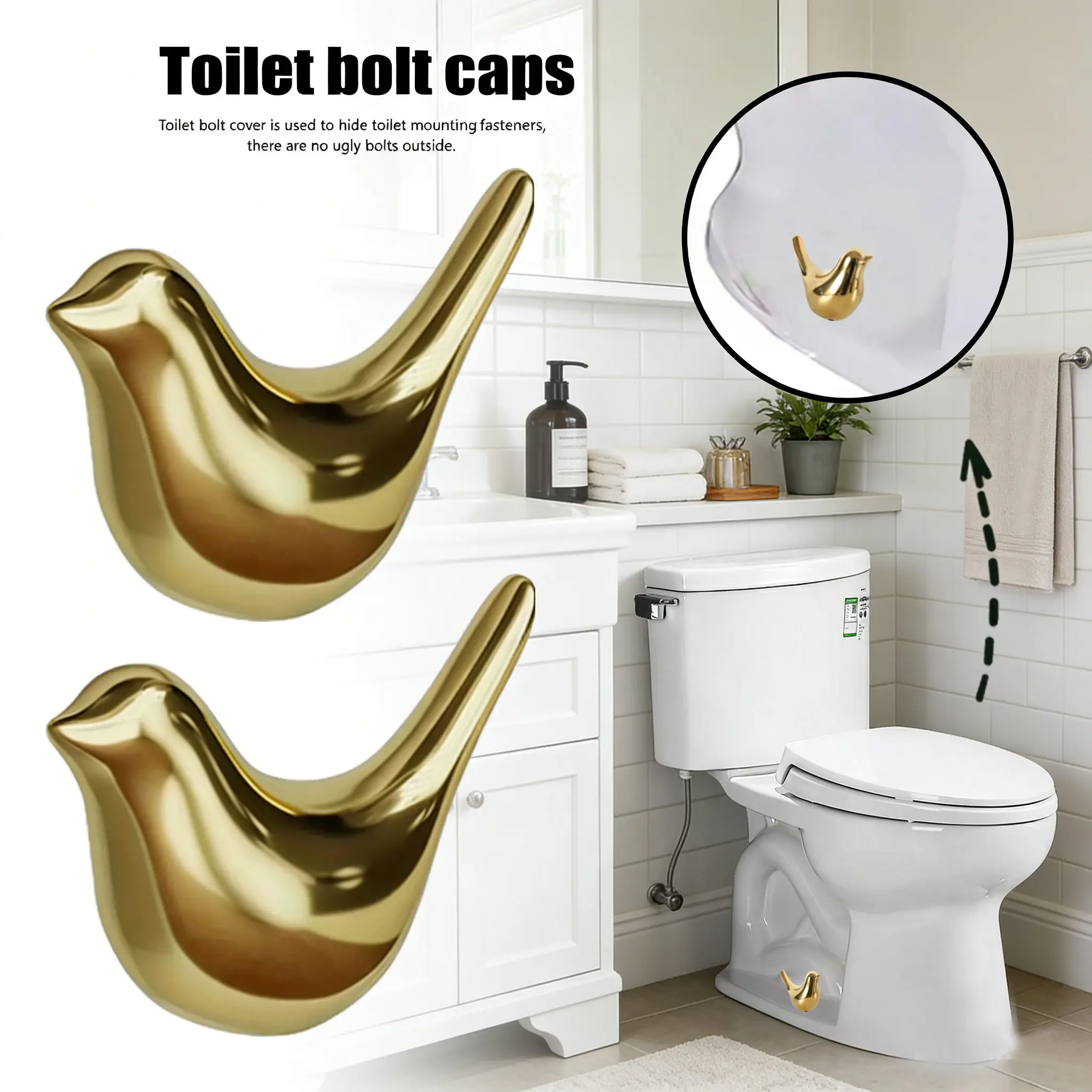 2 Pcs Ceramic Bird Toilet Floor Bolt Caps,Cute Bird Toilet Screw Caps Decorative,Toilet Bolt Figurine,Toilet Bowl Cap Covers,Decorative Bathroom Toilet Bolt Easy Installation