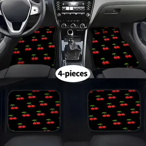 4pcs Cherry Style Printed Car Floor Mats, Material for All Vehicle Types, Sweet Auto Interior Accessory, a Perfect Gift for Christmas& Halloween and Upgrade Car Interior Look, Automotive Floor Mats, Car Foot Mats