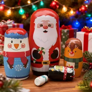 1 Set Russian Nesting Dolls, Little Christmas Matryoshka Dolls, Wooden Educational Toys for Kids, Crafts & Collectible Souvenirs, Ideal Gifts for Christmas Halloween Easter Thanksgiving Valentine's Day Ramadan New Year Birthday Party Wedding.